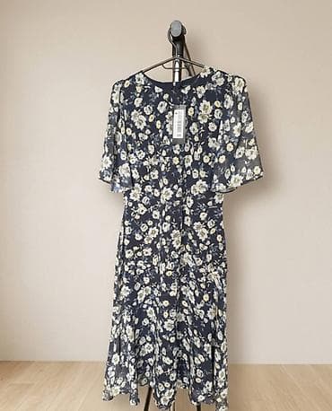 Женская одежда: Birka ilə tam yeni midi don - Rəng: tünd göy (navy blue) - Naxış — 2