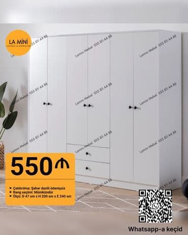 Yeni, Açılan, 6 qapı Düz dolab, Qarderob, paltar dolabı, Azərbaycan — 1