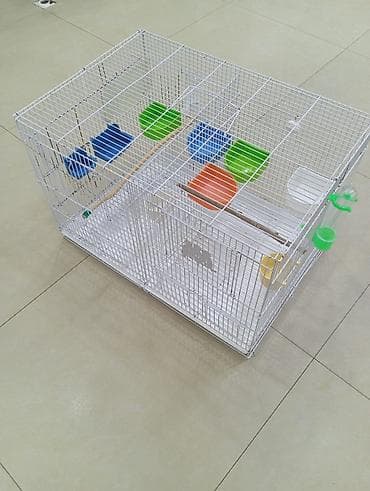 islenmis akvarium satisi: Iki hissəli 60×40×40 ölçüdə qəfəs,9 yem 2 su qabısıda üstündə — 3