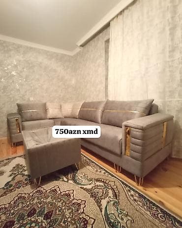 puf divan: Künc divan dəsti - Rəng: boz (qızılı detallarla) - Komplekt: L — 1