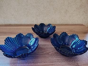 sufre: Mavi şüşə qab dəsti – 3 ədəd - Material: qalın, şəffaf kobalt-mavi — 2