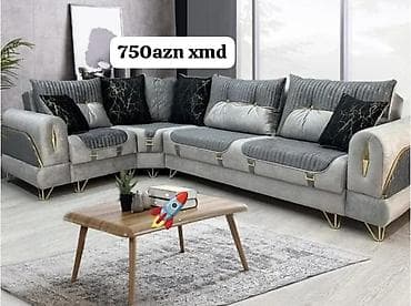 Künc divan dəsti – müasir dizayn - Rəng: boz çalarları, dekorativ