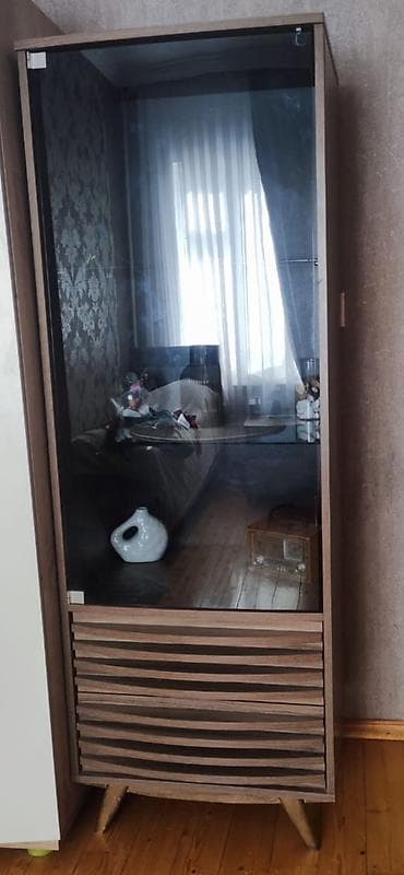 isvaner: Şüşə qapılı vitrin/dolap - Material: ağac teksturasında korpus, tünd — 1