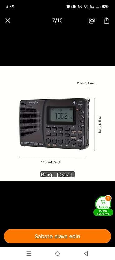 bluetooth qulaqciq: HanRongDa K-603 portativ radio və media pleyer Xüsusiyyətlər: - Tam — 6