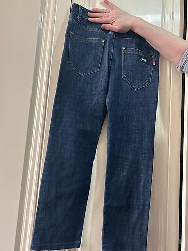 baggy şalvar oglan: Oğlan uşaq tünd-mavi rəngli düz kəsimli cins şalvar beli böyükdür — 2