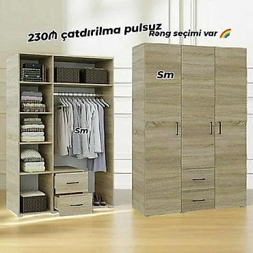 3 qapili dolab: 3 qapılı, Siyirməli, Digər rəng, Taxta, Açılan, Düz dolab — 1