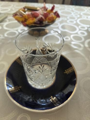 sufre: Boşqablar, 6 ədədli dəst, rəng - Göy, Farfor, SSRİ — 5
