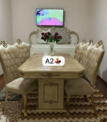 Qonaq otağı üçün, İşlənmiş, Dördbucaq masa, 6 stul