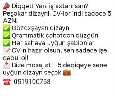 Другие услуги: Peşəkar dizaynlı CV hazırlanması xidməti - Gözü cəlb edən, müasir CV — 1