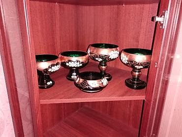 corey qabi: Boyalı dekorativ şüşə qab dəsti - 5 ədəd ayaqlı iri şərbət/kompot — 1