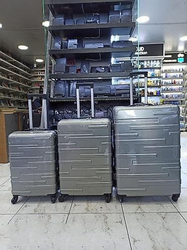 Sərt korpuslu səyahət çamadan dəsti - Rəng: Boz, parlaq səthli