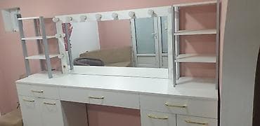 salon ucun termo: Peşəkar vizaj üçün geniş iş masası və güzgü komplekti - Rəng: ağ — 2