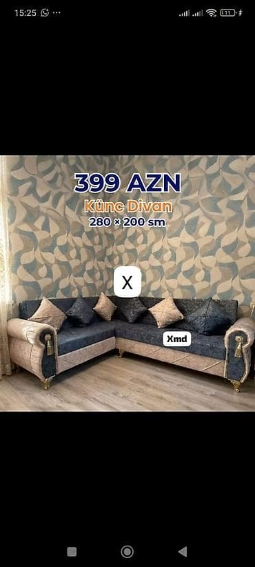 Ev üçün mebel: Künc divan – ölçü: 280 × 200 sm - Qiymət: 399 AZN (şəkildə — 1
