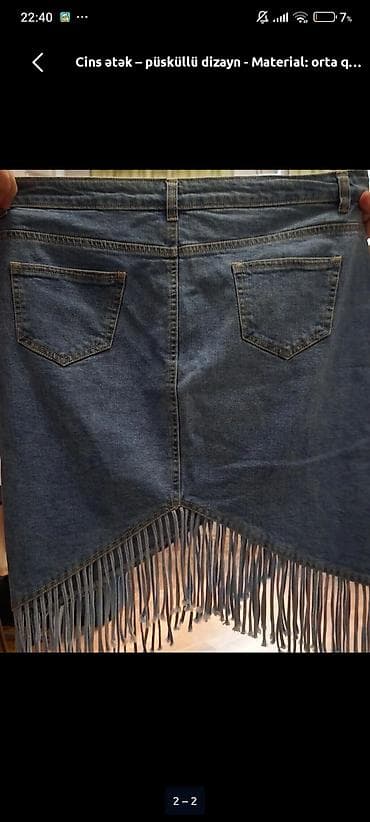 Cins ətək – püsküllü dizayn - Material: orta qalınlıqda denim - Rəng — 2