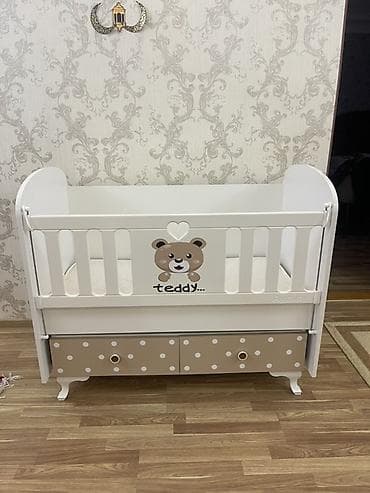 Uşaq beşiyi – “Teddy” dizaynı - Rəng: ağ və bej (ağ nöqtəli bej alt at lalafo.az Uşaq beşiyi – “Teddy” dizaynı - Rəng: ağ və bej (ağ nöqtəli bej alt