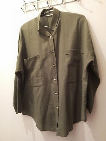 Oversize qadın köynəyi – zeytun/xaqui yaşıl rəngdə - Model: düyməli