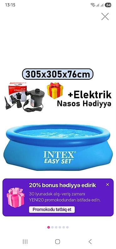Elektron Nasos Hediyye. Intex 3.05 × 0.76 m şişmə hovuz 🌊 Yay