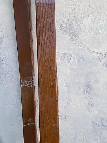Ağac teksturalı şüşəli otaq qapısı və qutu dəsti - Material: taxta