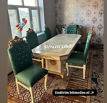 Qonaq otağı üçün, Yeni, Açılmayan, Dördbucaq masa, 6 stul