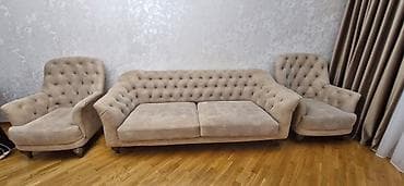 Ev üçün mebel: İşlənmiş, Klassik divan, 2 kreslo, Bazasız, Açılmayan — 1