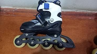 hoverboard 2 el: İnline təkərli konki (rollerblades) - Rəng: qara-ağ, mavi detallarla — 4