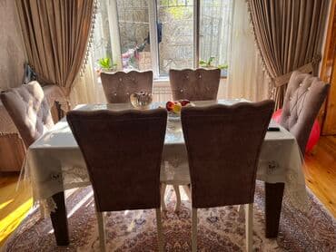 stul ucuz: Qonaq otağı üçün, Açılmayan, Dördbucaq masa, 6 stul — 2