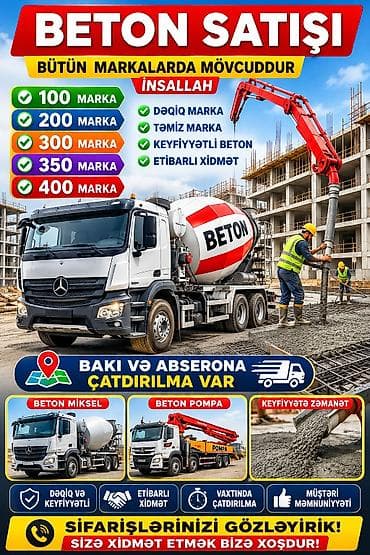110 volt: İnşaat betonu M-100, Həcm: 800 kubmetr, Sifarişlə — 6