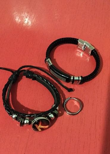Наручные часы: Kişi aksessuar dəsti - 2 ədəd qolbaq: - Qara hörgülü dəridən, metal — 3