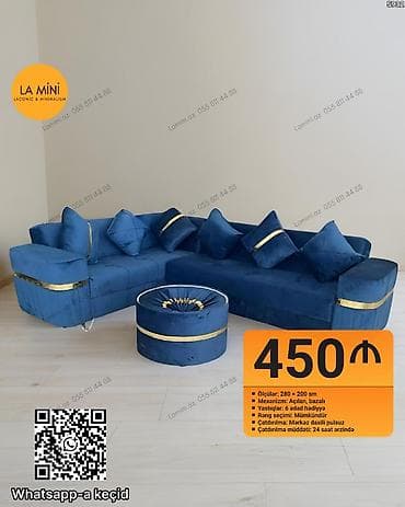 Künc divan, Açılan, Bazalı, Vеlur parça, Şəhərdaxili pulsuz çatdırılma