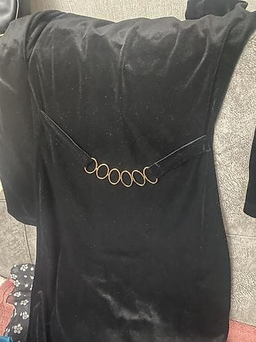 Qara məxməri qadın paltarı - Material: yumşaq məxmər/parça — 1