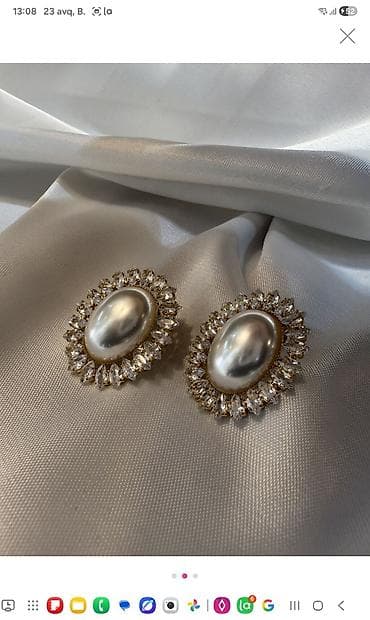 Oval formal sırğa – inci effekti və kristal qaşlarla - Model: Oval — 3