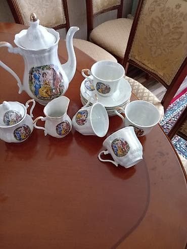 cay desmali: Çay dəsti, rəng - Ağ, Farfor, Almaniya — 1