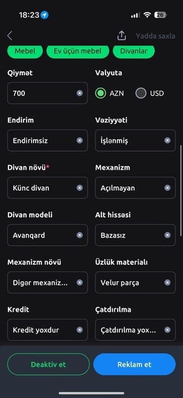 künc divanlar 2019: Künc divan, Açılmayan, Bazasız, Vеlur parça, Çatdırılma yoxdur — 3