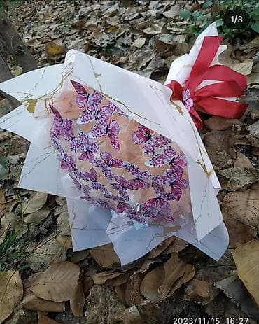 kağız skoç: Kompozisiya: Dekorativ gül buketləri - Satən lentdən hazırlanmış əl — 2