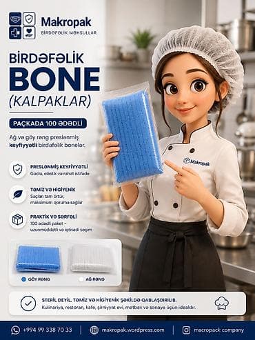 Qab-qacaq və mətbəx ləvazimatları: 👩‍🍳 Təmizlik və rahatlıq bir arada! 🔹 Birdəfəlik bone (kalpak) 🔹 — 1