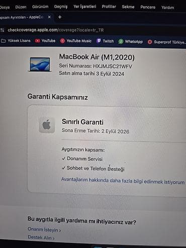 Apple MacBook M1 8 GB ram 256 hafıza. Türkiye'de hala garantisi devam — 6
