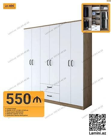 6 qapılı geyim dolabı - Ölçülər: dərinlik 47 sm x hündürlük 200 sm x — 1