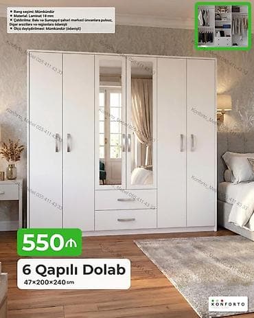 6 qapılı qarderob dolabı Ölçü: 47×200×240 sm Material: Laminat 18