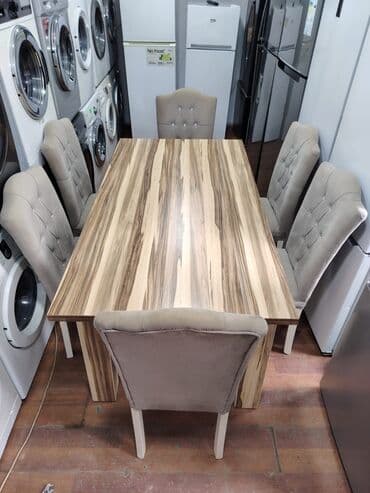 Masa və oturacaq dəstləri: Qonaq otağı üçün, İşlənmiş, Açılmayan, Dördbucaq masa, 6 stul — 1