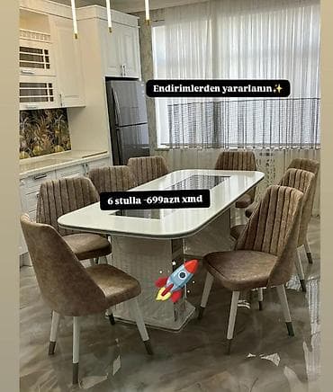 Qonaq otağı üçün, Yeni, Açılmayan, Dördbucaq masa, 6 stul