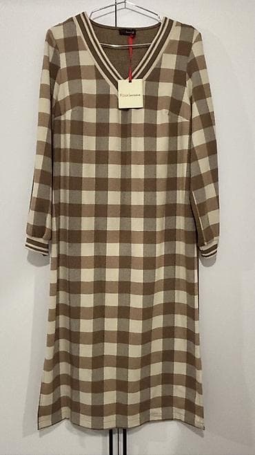 Qəhvəyi-bej rənglərdə xanalı naxışlı qadın donu Alan şəxsə endirim