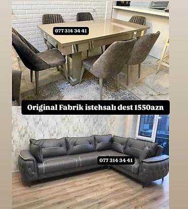 Original fabrik istehsalı mebel dəsti - Dəst: yemək masası + 6 yumşaq