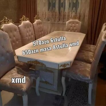 Masa və oturacaq dəstləri: Qonaq otağı üçün, Yeni, Açılmayan, Oval masa, 6 stul — 8