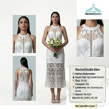 Ağ rəngli ziyafət geyimi – krujevalı midi don - Geyim tipi: Ağ