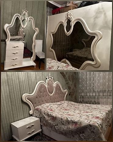 Двуспальная кровать, Трюмо, Тумба, Шкаф, Б/у at lalafo.az Двуспальная кровать, Трюмо, Тумба, Шкаф, Б/у