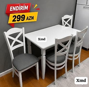qapi demir qapi seyf qapi: Ağ rəngli yemək dəsti – 1 masa + 4 stul - Minimalist və zərif dizayn — 1