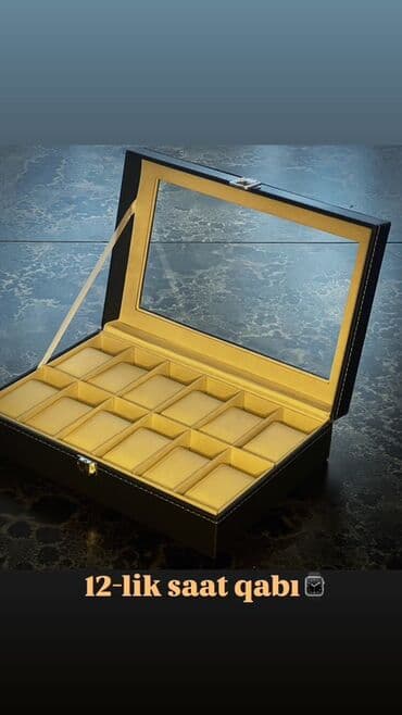 Qol saatları: 12-lik saat qabı - Material: eko dəri - Rəng: qara üst hissə — 4