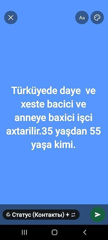 Türkiyədə dayə, xəstə bacısı və yaşlı anaya baxıcı üçün işçi axtarışı