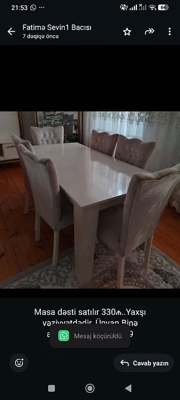 Masa dəsti satılır 330₼. Yaxşı vəziyyətdədir. Ünvan Binə