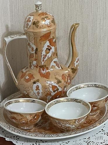 cay: Çay dəsti, rəng - Qızılı, Farfor — 5